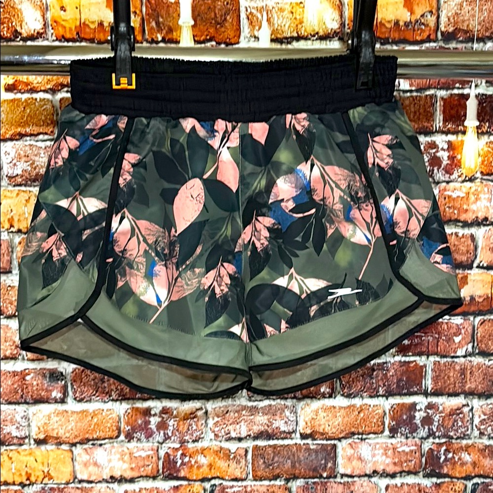 Crane swim trunks women’s small Floral Black green Pink stretchy elastic shorts